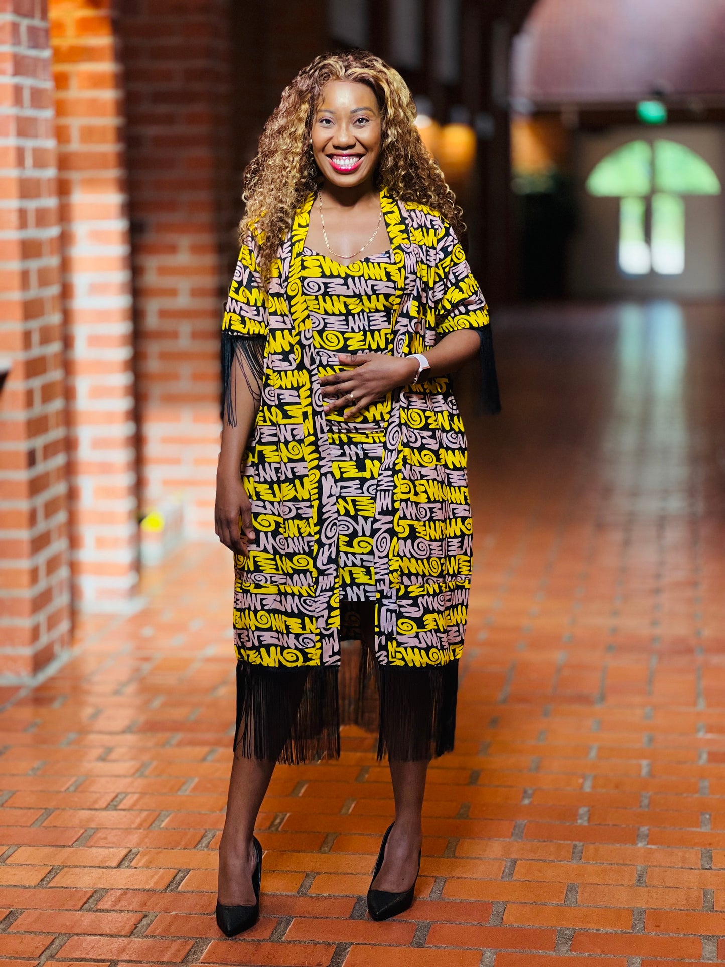 ESHEY TWO PIECE SET (FRINGE KIMONO AND SHORT DRESS)