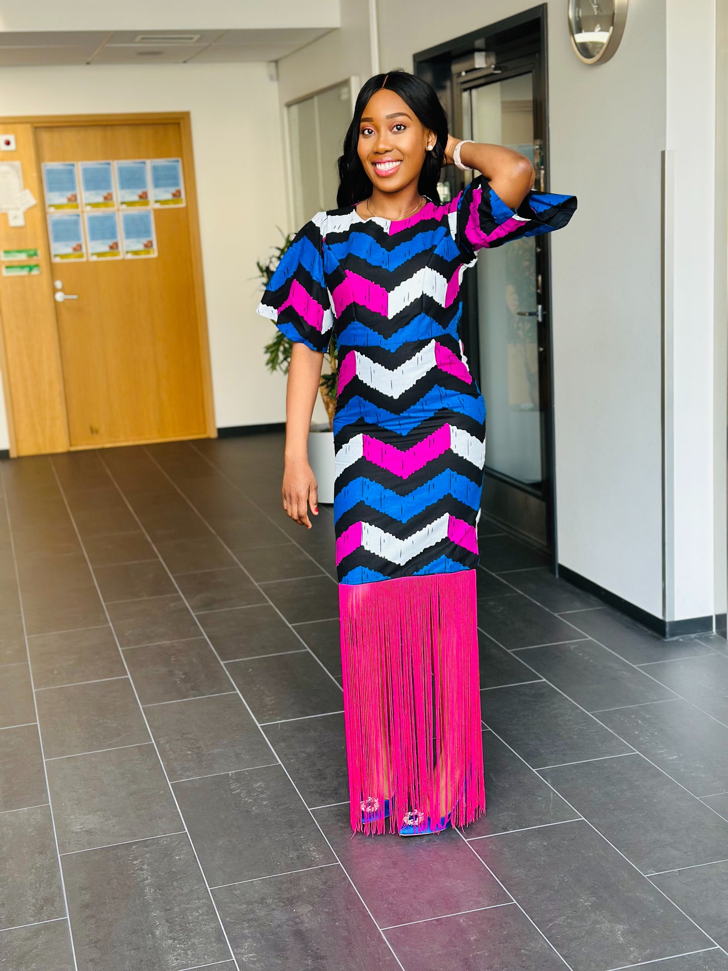 TOJU AFRICAN PRINT FRINGE DRESS