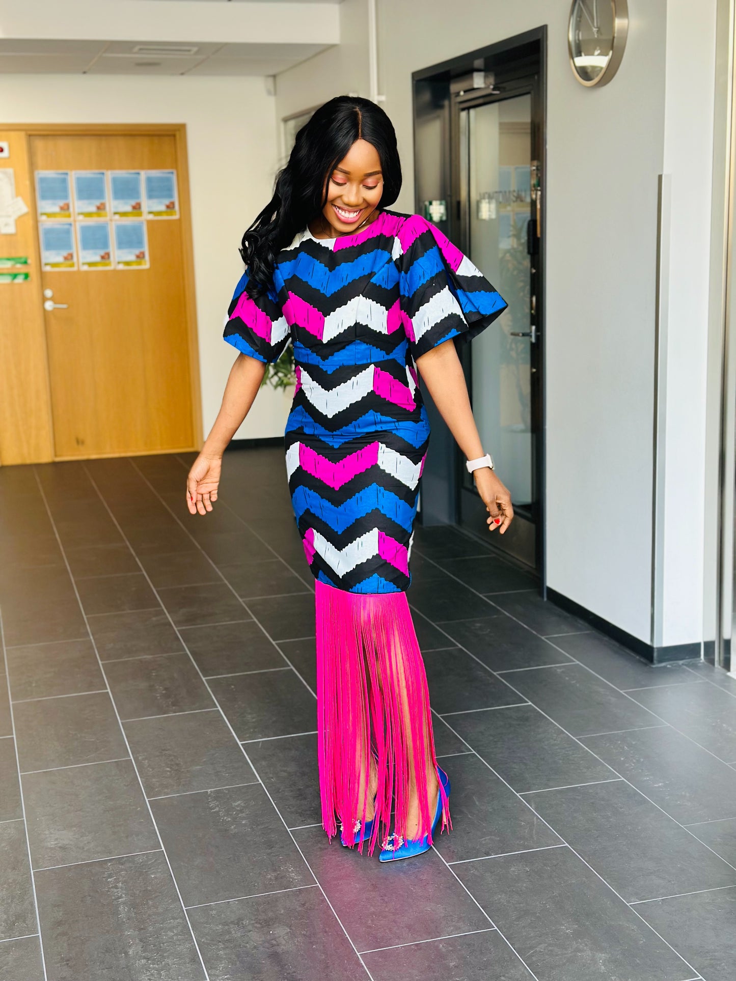 TOJU AFRICAN PRINT FRINGE DRESS