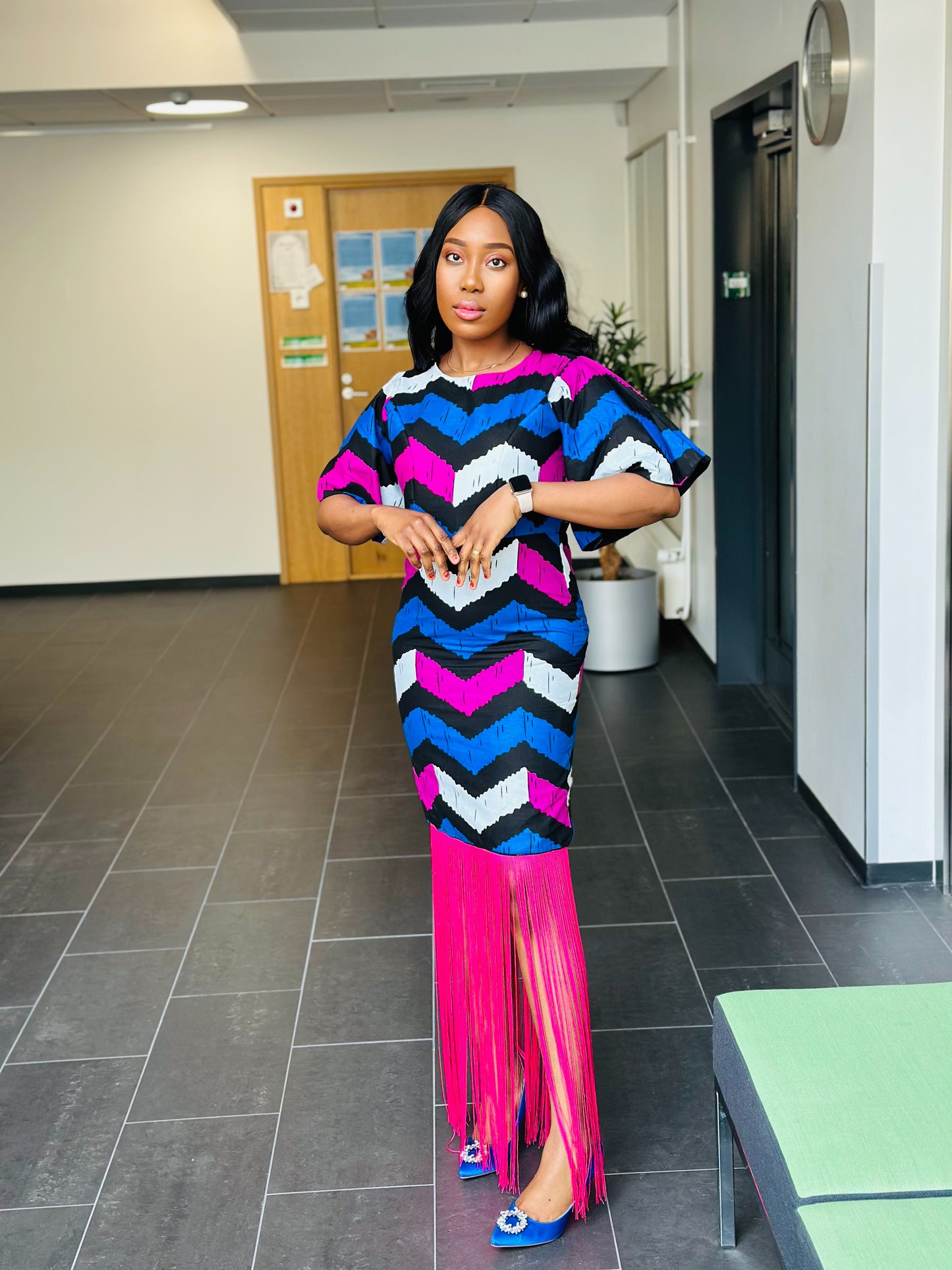 TOJU AFRICAN PRINT FRINGE DRESS