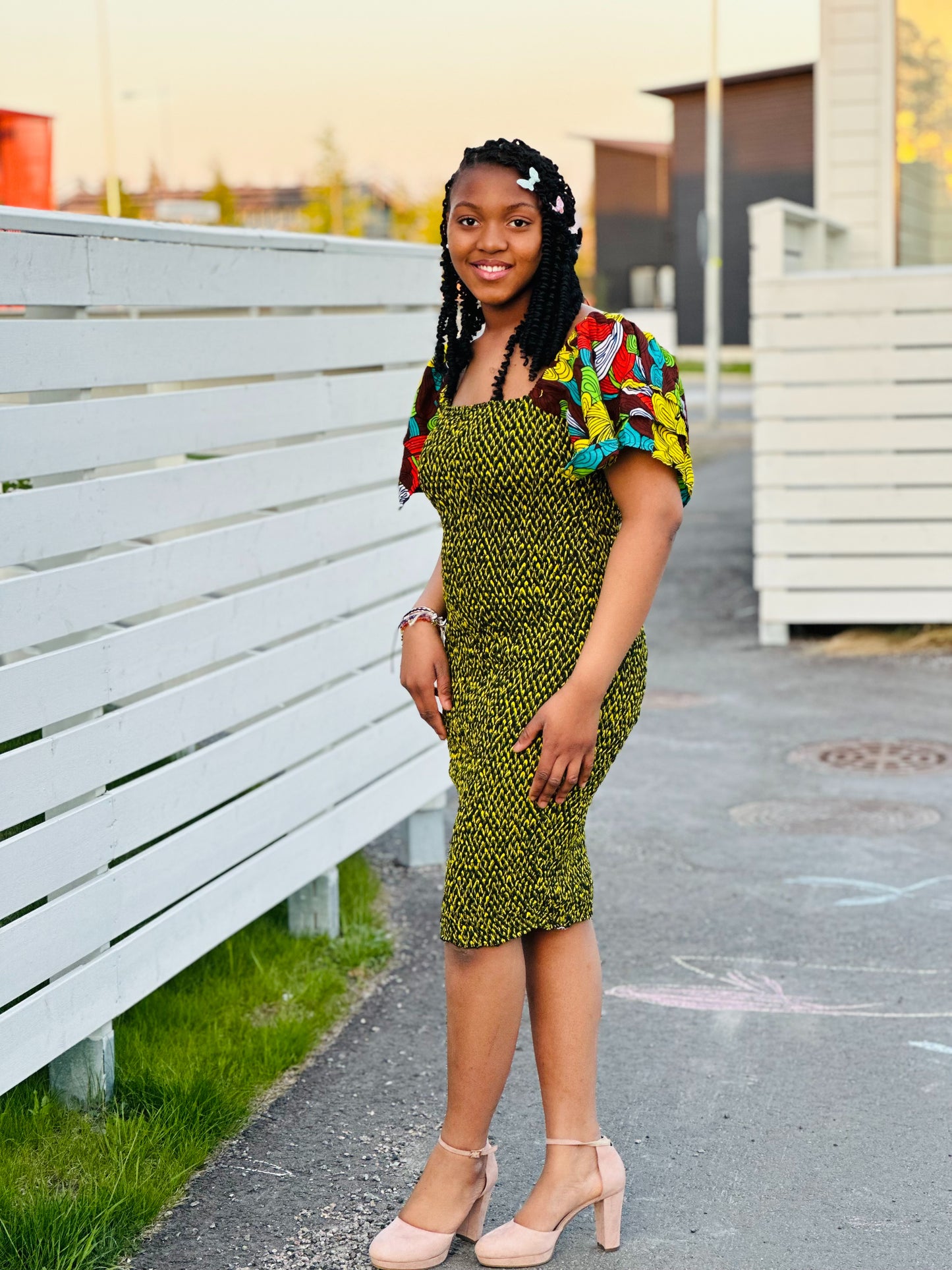 MIMI AFRICAN PRINT SMOCKED DRESS (YELLOW PLAIN PRINT & FLORAL PRINT)